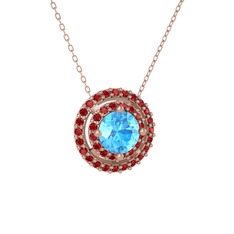 Akuamarin ve garnet 18 ayar rose altın kolye (40 cm rose altın rolo zincir)
