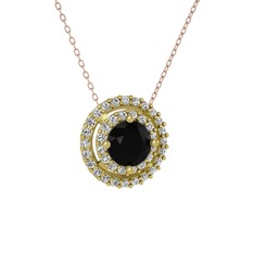 Lyra Kolye - Siyah zirkon ve swarovski 8 ayar altın kolye (40 cm rose altın rolo zincir) #1ca9xlq