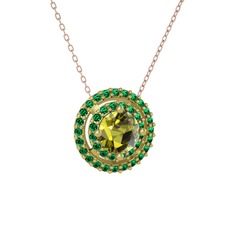 Lyra Kolye - Peridot ve yeşil kuvars 925 ayar altın kaplama gümüş kolye (40 cm rose altın rolo zincir) #1cbjqrg