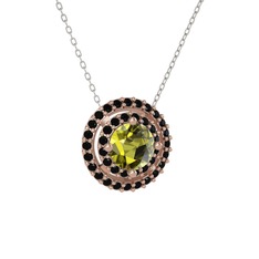 Peridot ve siyah zirkon 8 ayar rose altın kolye (40 cm beyaz altın rolo zincir)