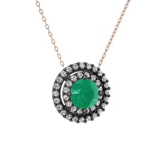 Lyra Kolye - Kök zümrüt ve swarovski 925 ayar siyah rodyum kaplama gümüş kolye (40 cm rose altın rolo zincir) #1csugzv