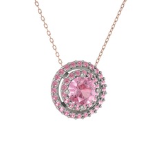 Lyra Kolye - Pembe kuvars 18 ayar beyaz altın kolye (40 cm rose altın rolo zincir) #1cwr5t8