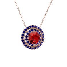 Garnet ve lab safir 925 ayar rose altın kaplama gümüş kolye (40 cm rose altın rolo zincir)