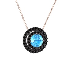 Lyra Kolye - Akuamarin ve siyah zirkon 925 ayar siyah rodyum kaplama gümüş kolye (40 cm rose altın rolo zincir) #1d3418q