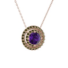 Ametist ve peridot 14 ayar rose altın kolye (40 cm rose altın rolo zincir)