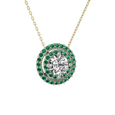 Swarovski ve yeşil kuvars 14 ayar beyaz altın kolye (40 cm altın rolo zincir)