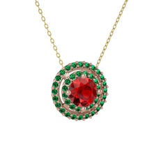 Garnet ve yeşil kuvars 8 ayar rose altın kolye (40 cm altın rolo zincir)