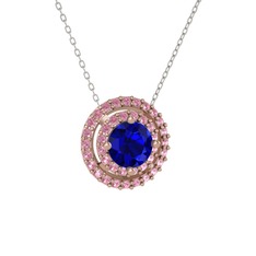 Lab safir ve pembe kuvars 8 ayar rose altın kolye (40 cm beyaz altın rolo zincir)