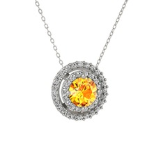 Lyra Kolye - Sitrin ve swarovski 8 ayar beyaz altın kolye (40 cm gümüş rolo zincir) #1e2illv
