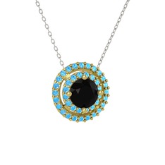 Lyra Kolye - Siyah zirkon ve akuamarin 14 ayar altın kolye (40 cm gümüş rolo zincir) #1ec740t