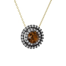 Lyra Kolye - Dumanlı kuvars ve swarovski 925 ayar siyah rodyum kaplama gümüş kolye (40 cm altın rolo zincir) #1ejhs00