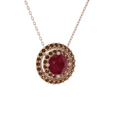 Lyra Kolye - Kök yakut ve dumanlı kuvars 18 ayar rose altın kolye (40 cm rose altın rolo zincir) #1euzo9u