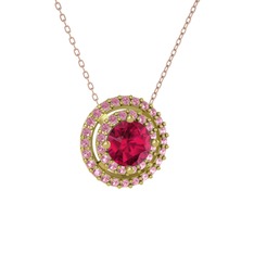 Rodolit garnet ve pembe kuvars 8 ayar altın kolye (40 cm rose altın rolo zincir)