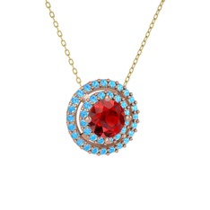 Garnet ve akuamarin 18 ayar rose altın kolye (40 cm altın rolo zincir)