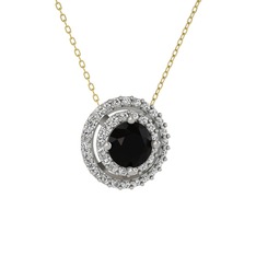 Lyra Kolye - Siyah zirkon ve beyaz zirkon 925 ayar gümüş kolye (40 cm altın rolo zincir) #1foi7hq
