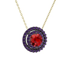 Garnet ve ametist 925 ayar siyah rodyum kaplama gümüş kolye (40 cm gümüş rolo zincir)