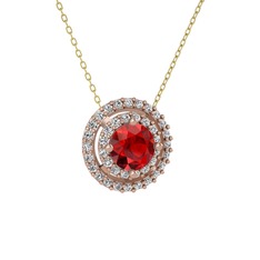 Garnet ve beyaz zirkon 18 ayar rose altın kolye (40 cm altın rolo zincir)