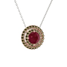 Kök yakut ve peridot 14 ayar rose altın kolye (40 cm beyaz altın rolo zincir)