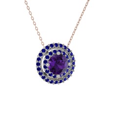 Ametist ve lab safir 925 ayar gümüş kolye (40 cm rose altın rolo zincir)