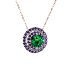 Lyra Kolye - Yeşil kuvars ve ametist 925 ayar gümüş kolye (40 cm rose altın rolo zincir) #1gt2ccj