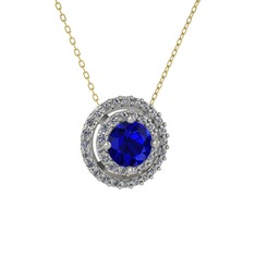 Lab safir ve pırlanta 18 ayar beyaz altın kolye (0.351 karat, 40 cm altın rolo zincir)