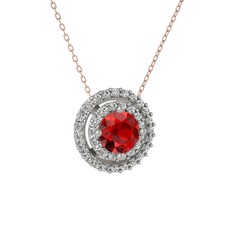 Lyra Kolye - Garnet ve swarovski 14 ayar beyaz altın kolye (40 cm rose altın rolo zincir) #1h1pc2b