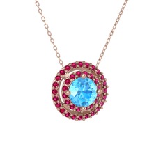 Lyra Kolye - Akuamarin ve rodolit garnet 8 ayar rose altın kolye (40 cm gümüş rolo zincir) #1hjiwp2