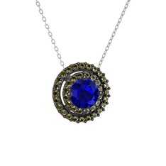 Lab safir ve peridot 925 ayar siyah rodyum kaplama gümüş kolye (40 cm beyaz altın rolo zincir)