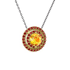 Sitrin ve garnet 18 ayar altın kolye (40 cm gümüş rolo zincir)