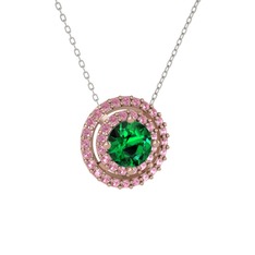 Yeşil kuvars ve pembe kuvars 8 ayar rose altın kolye (40 cm beyaz altın rolo zincir)