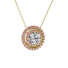 Lyra Kolye - Beyaz zirkon ve pembe kuvars 14 ayar altın kolye (40 cm altın rolo zincir) #1ikl4ib