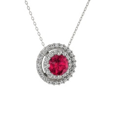 Lyra Kolye - Rodolit garnet ve beyaz zirkon 8 ayar beyaz altın kolye (40 cm beyaz altın rolo zincir) #1j2s5ch