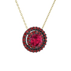 Lyra Kolye - Rodolit garnet ve garnet 925 ayar siyah rodyum kaplama gümüş kolye (40 cm altın rolo zincir) #1jfkxry