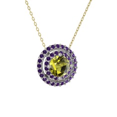 Lyra Kolye - Peridot ve ametist 925 ayar gümüş kolye (40 cm altın rolo zincir) #1jrevea