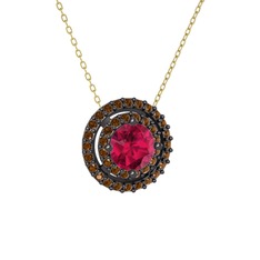 Lyra Kolye - Rodolit garnet ve dumanlı kuvars 925 ayar siyah rodyum kaplama gümüş kolye (40 cm altın rolo zincir) #1jt3v80