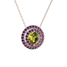 Lyra Kolye - Peridot ve ametist 925 ayar rose altın kaplama gümüş kolye (40 cm rose altın rolo zincir) #1juqdhd