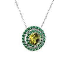 Lyra Kolye - Peridot ve yeşil kuvars 14 ayar beyaz altın kolye (40 cm beyaz altın rolo zincir) #1k29ii3