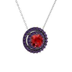 Garnet ve ametist 925 ayar siyah rodyum kaplama gümüş kolye (40 cm gümüş rolo zincir)