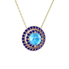 Akuamarin ve lab safir 925 ayar rose altın kaplama gümüş kolye (40 cm altın rolo zincir)