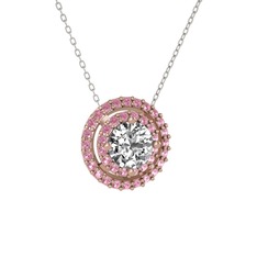 Swarovski ve pembe kuvars 18 ayar rose altın kolye (40 cm beyaz altın rolo zincir)