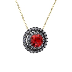 Lyra Kolye - Garnet ve pırlanta 925 ayar siyah rodyum kaplama gümüş kolye (0.351 karat, 40 cm altın rolo zincir) #1l5b288