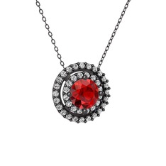 Lyra Kolye - Garnet ve beyaz zirkon 925 ayar siyah rodyum kaplama gümüş kolye (40 cm gümüş rolo zincir) #1lf6bkj