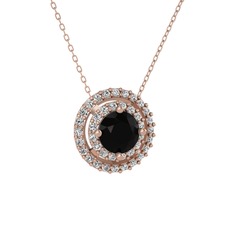 Lyra Kolye - Siyah zirkon ve beyaz zirkon 18 ayar rose altın kolye (40 cm rose altın rolo zincir) #1lhqrof