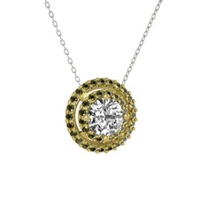 Beyaz zirkon ve peridot 14 ayar altın kolye (40 cm gümüş rolo zincir)