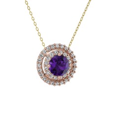 Lyra Kolye - Ametist ve swarovski 925 ayar rose altın kaplama gümüş kolye (40 cm altın rolo zincir) #1lmfnji
