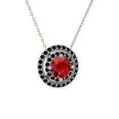 Garnet ve siyah zirkon 8 ayar beyaz altın kolye (40 cm gümüş rolo zincir)