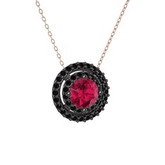 Lyra Kolye - Rodolit garnet ve siyah zirkon 925 ayar siyah rodyum kaplama gümüş kolye (40 cm rose altın rolo zincir) #1m2vo1u