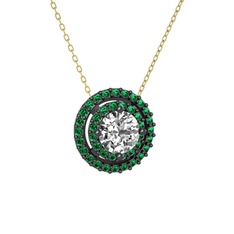 Lyra Kolye - Swarovski ve yeşil kuvars 925 ayar siyah rodyum kaplama gümüş kolye (40 cm altın rolo zincir) #1mtat4p