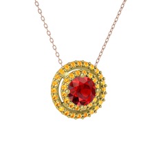 Lyra Kolye - Garnet ve sitrin 14 ayar altın kolye (40 cm rose altın rolo zincir) #1mxcimz