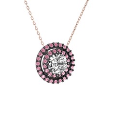 Beyaz zirkon ve pembe kuvars 925 ayar siyah rodyum kaplama gümüş kolye (40 cm rose altın rolo zincir)